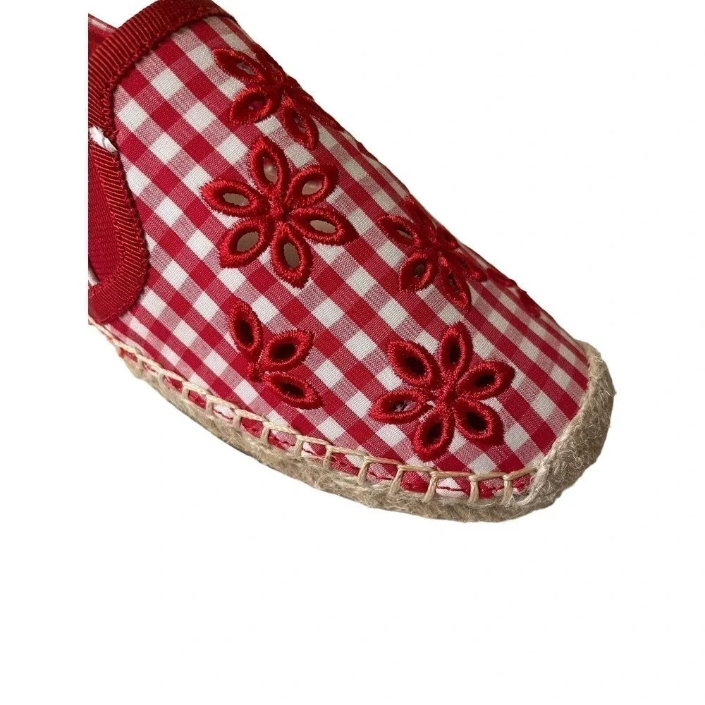 Isaac Mizrahi Live! Red Gingham Ladies Espadrilles Eyelet Embroidery Size 9 M